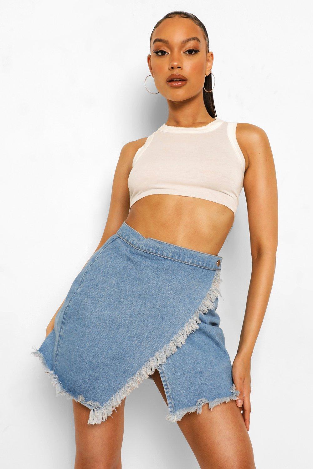 Raw edge denim skirt hot sale